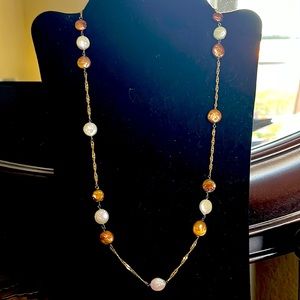 NWOT Fresh water natural & gold pearl 24”necklace sterling silver twisted chain